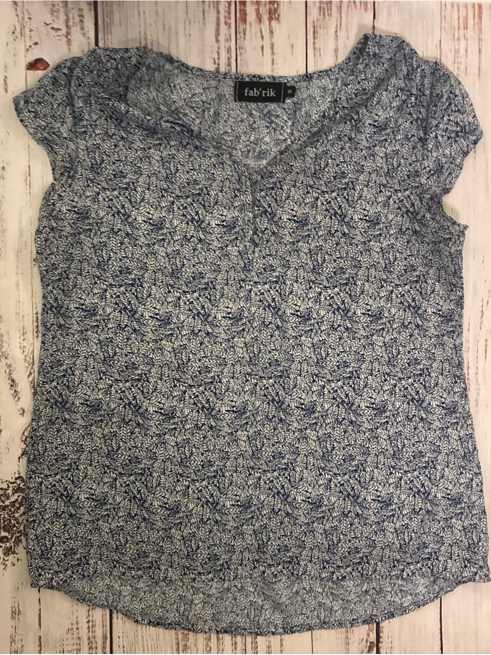 fab'rik Navy and White Coastal Short Sleeve V-Neck Blouse